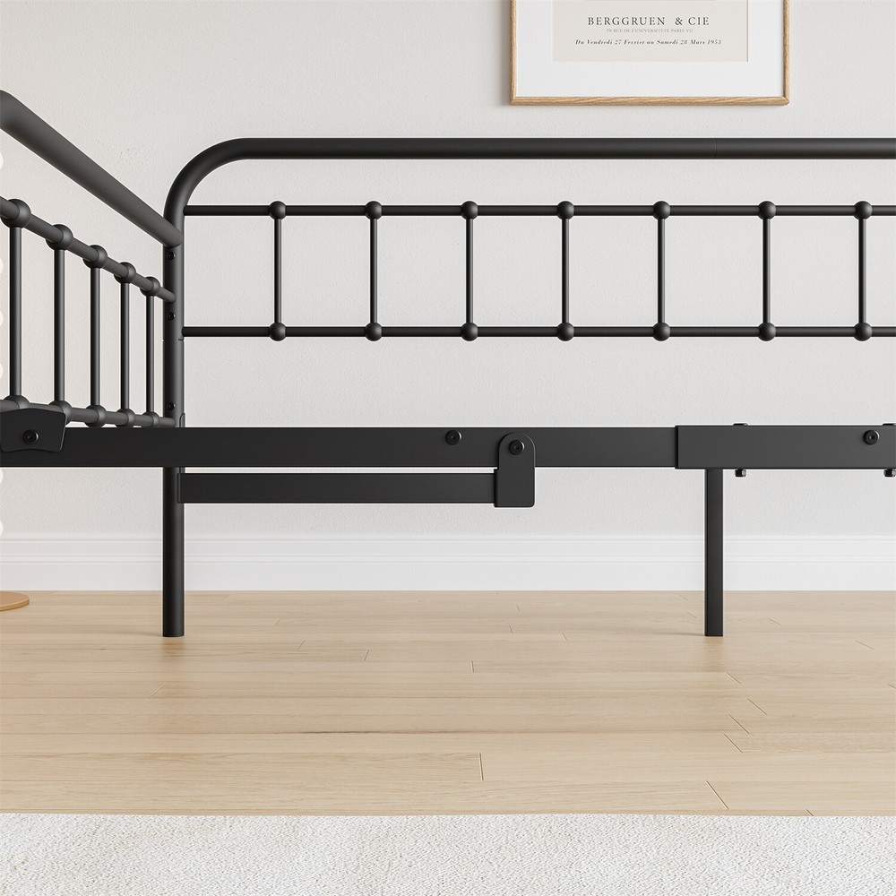 Twin Size Metal Daybed Bed Frame Sofa Bed w/ Pull Out Trundle Bed Black