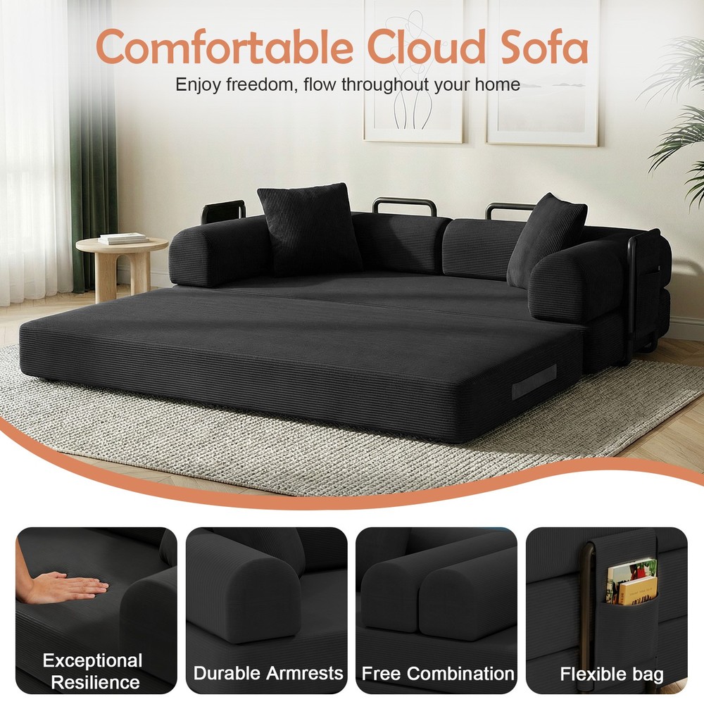 Sofa Bed Couch Sleeper Convertible Pull-Out Bed Couch With Side Pockets Washable