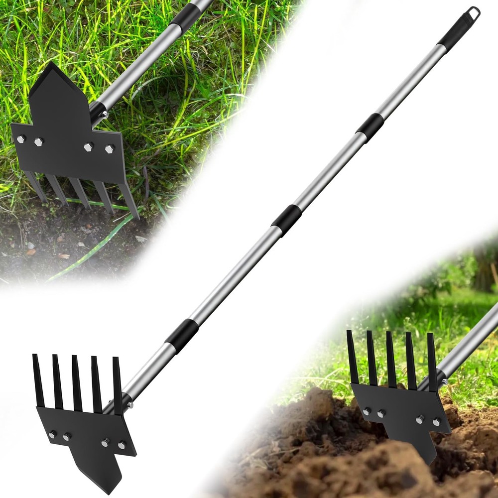 2-in-1 Hoe Garden Tools, 17-58" Weed Puller Tool with Long Handle, Heavy Duty...