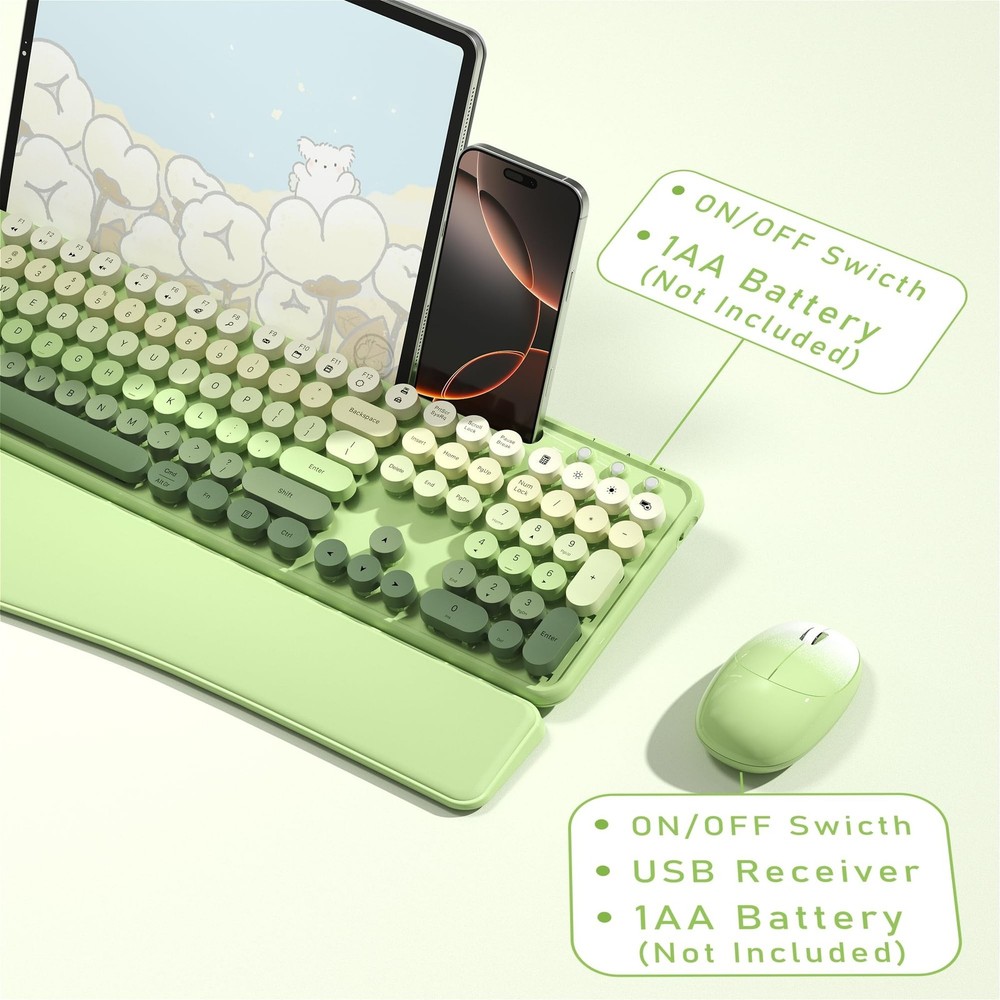 MPTOG Colorful Wireless Computer Keyboard and Mouse Combo with Phone Holder, ...