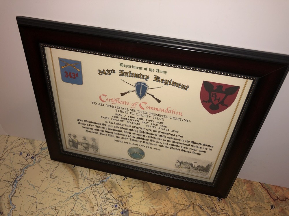 343RD INFANTRY REGIMENT / COMMEMORATIVE - CERTIFICATE OF COMMENDATION