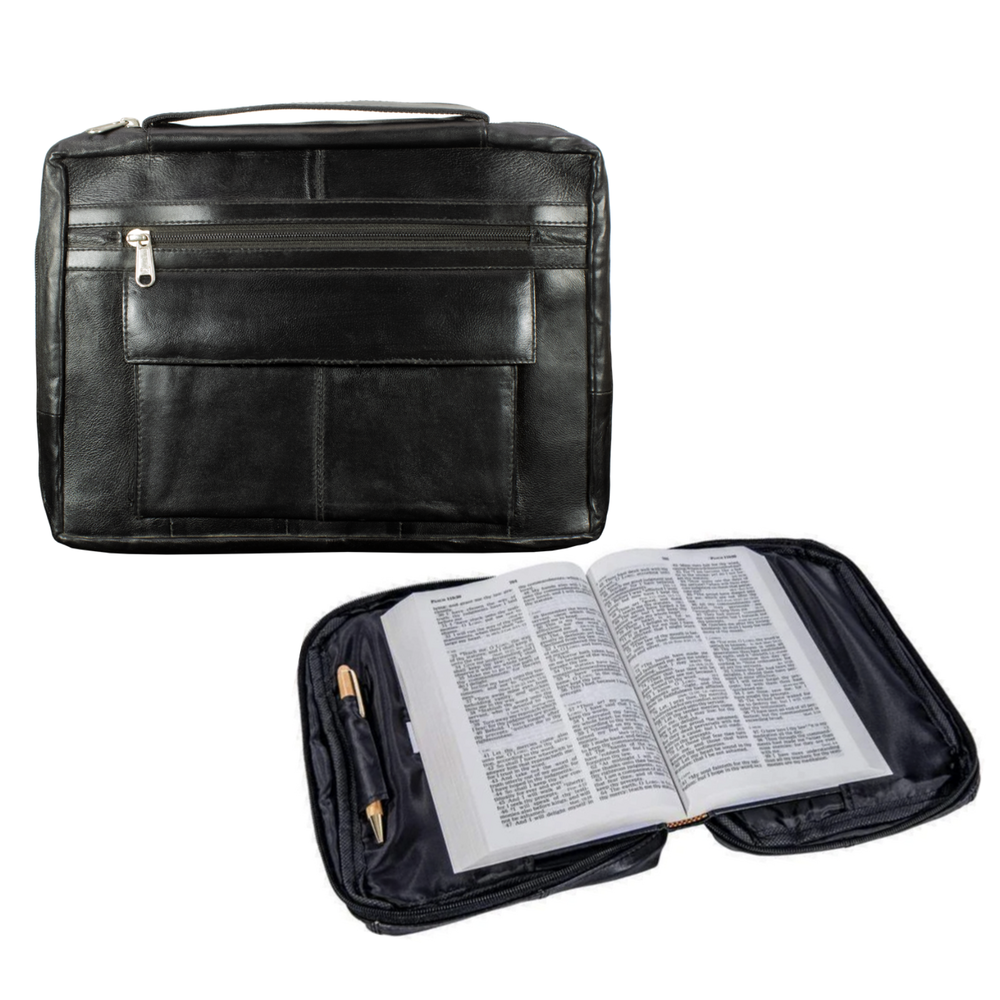 Genuine Leather Religious Bible Book Cover Organizer with Protective Handle