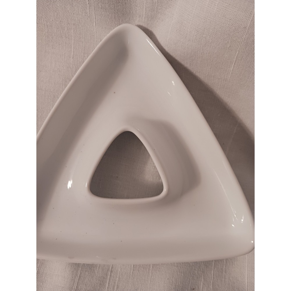 Crate & Barrel Triangular White Appetizer Serving Dish Porcelain Apx. 7 in EUC