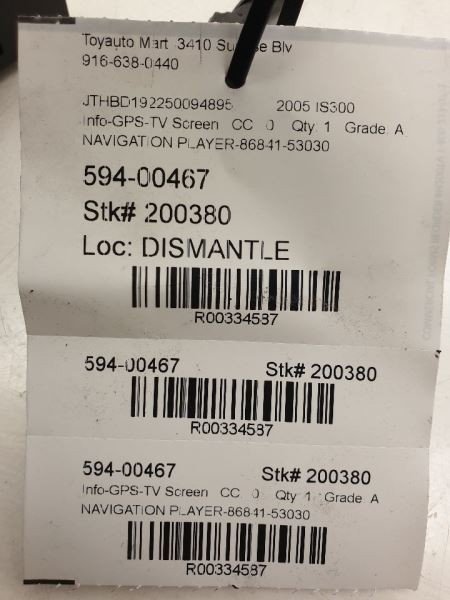 02-05 LEXUS IS300 NAVIGATION DVD PLAYER