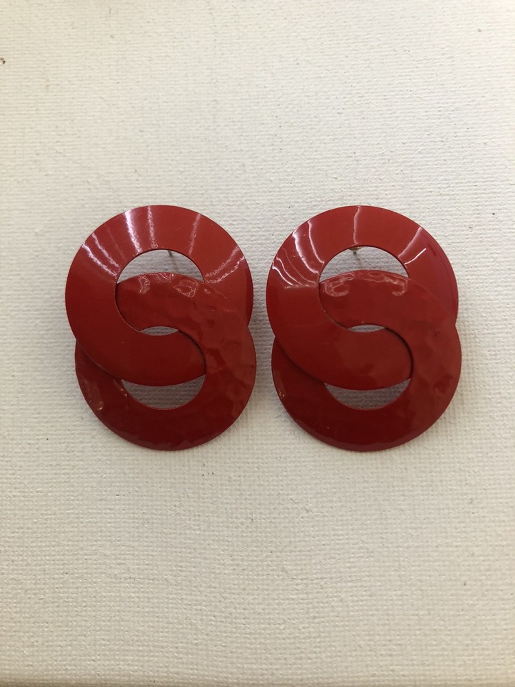 Vtg. Red Enameled Pierced Earrings