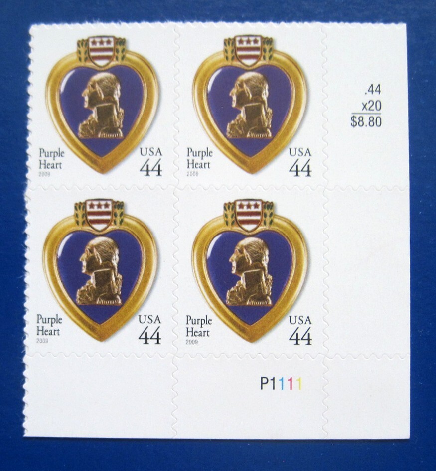 Sc # 4390 ~ Plate # Block ~ 44 cent Purple Heart Issue