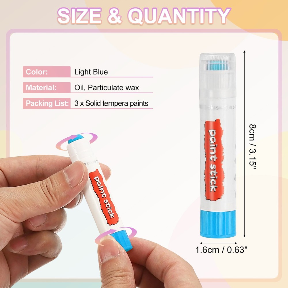 Solid Tempera Paints, 3 Pcs Washable Paint Sticks Paint Pens, Light Blue