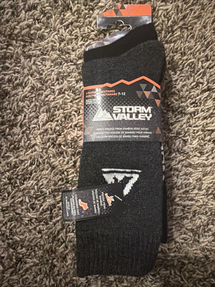 Storm valley men’s Bamboo Boot Socks 2 pairs (black/grey)