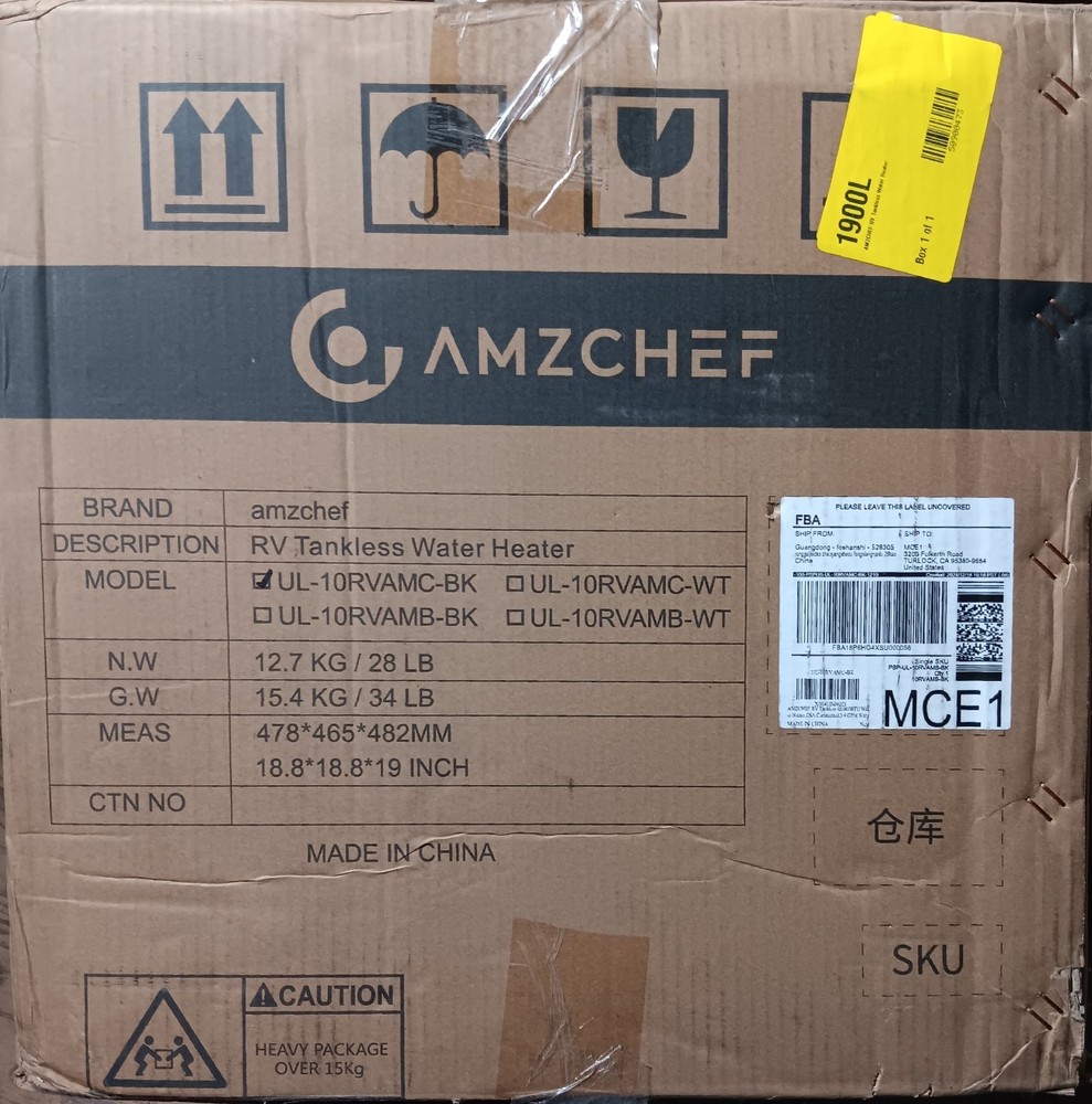 AMZCHEF UL-10RVAMC-BK tankless gas RV water heater, 65,000