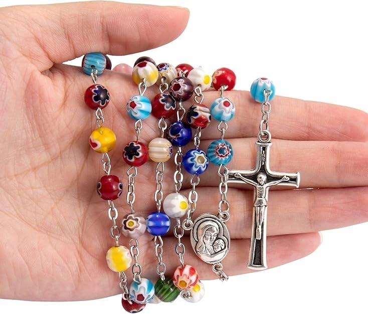 Murano Glass Beads Millefiori Rosary Necklace Colorful Beaded Women Men Rosario