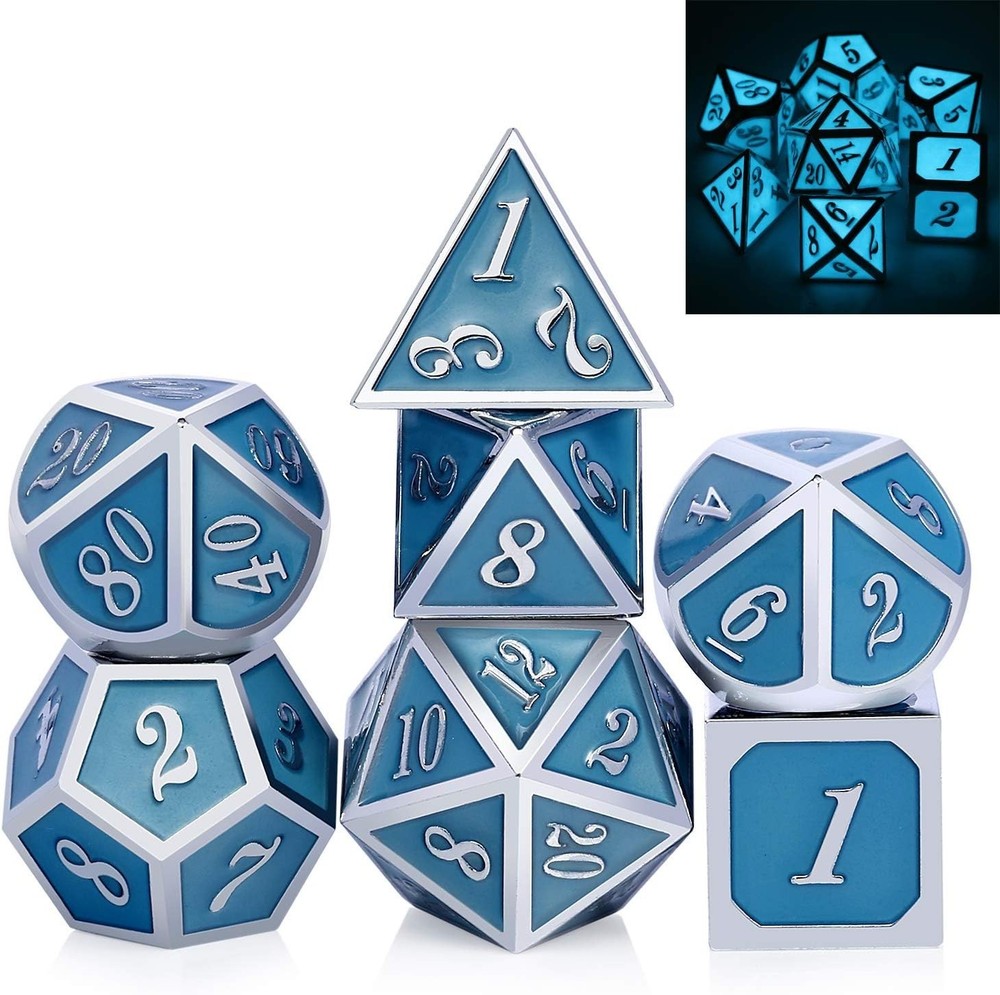 D&D Metal Dice Set with Glowing Effect