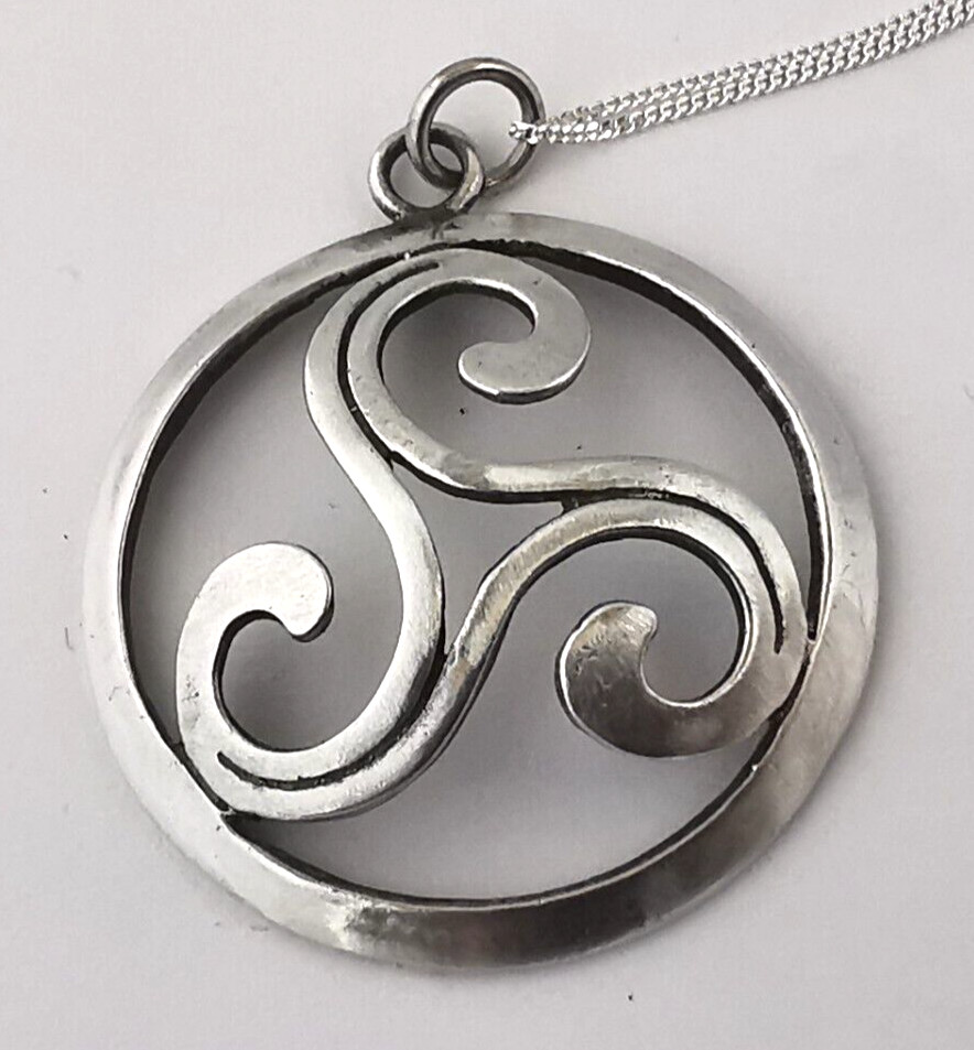 Solid Silver Celtic Triskelion Pendant & Chain