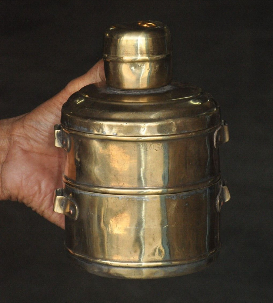 Vintage 2 Compartment Brass Handcrafted Solid Heavy Lunch/Tiffin Box