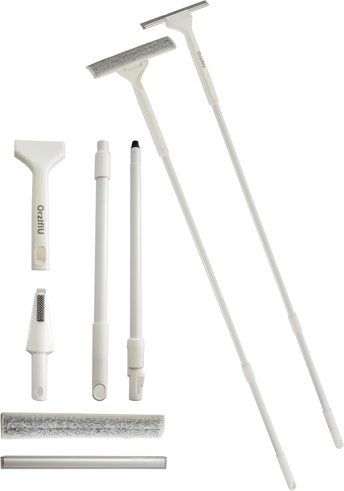 9.8" Extended Window Squeegee Cleaner with Adjustable Pole & Microfiber Pads