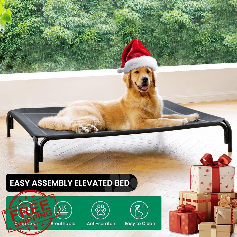Elevated Dog Bed Raised Medium Dog Cot No Tools Mesh Black 35.4 Inch