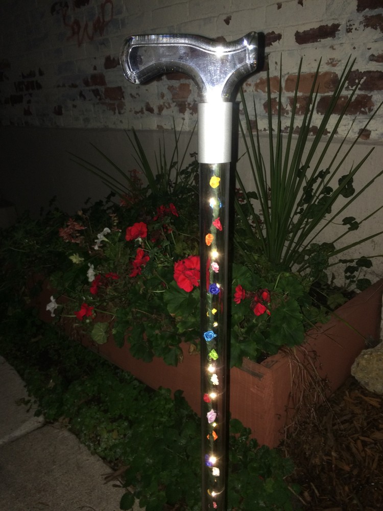 LED designer walking cane multi color roses changable interior lucite handle