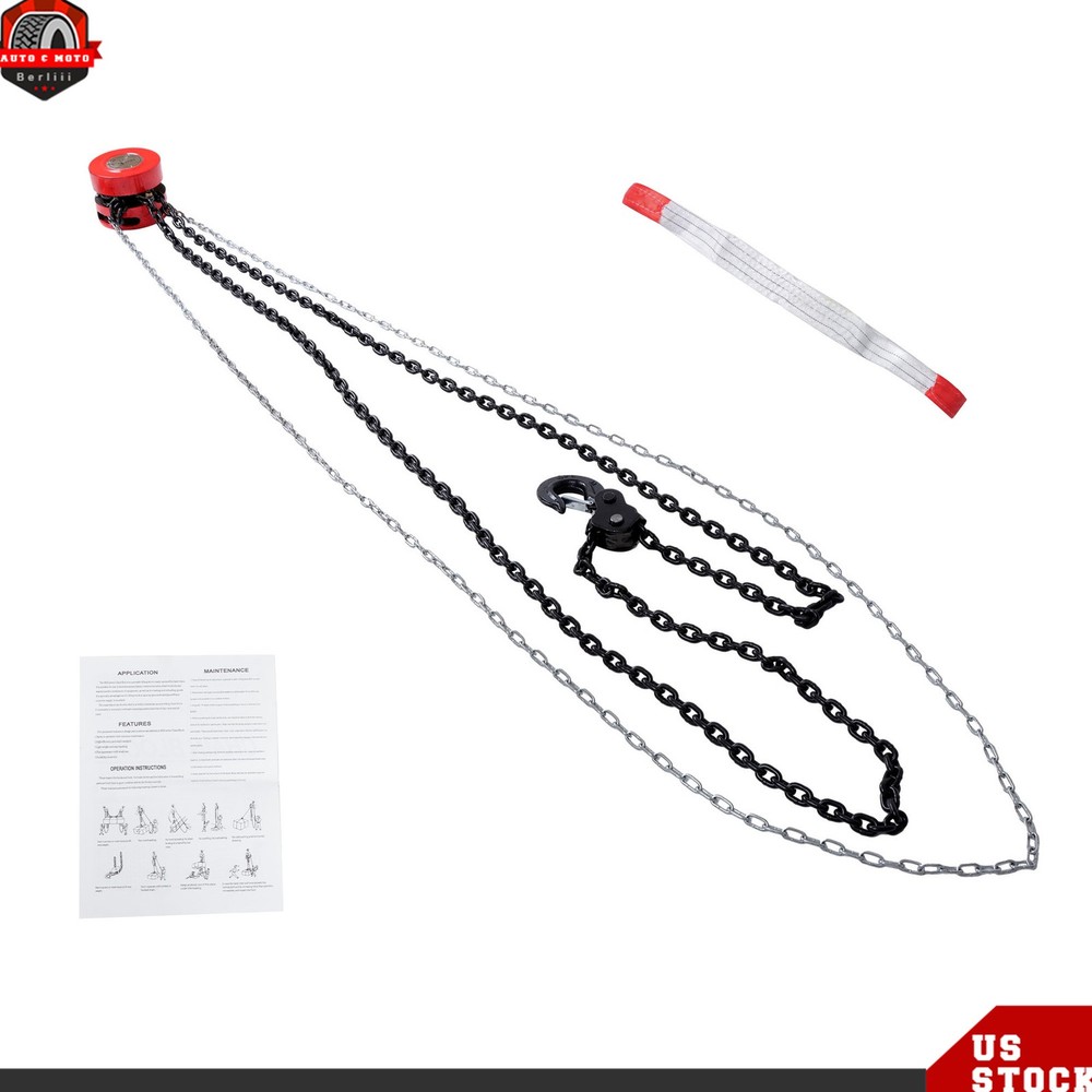 10ft Lift Manual Chain Hoist | 3 Ton / 6600 lbs Capacity | 2 Hooks Red