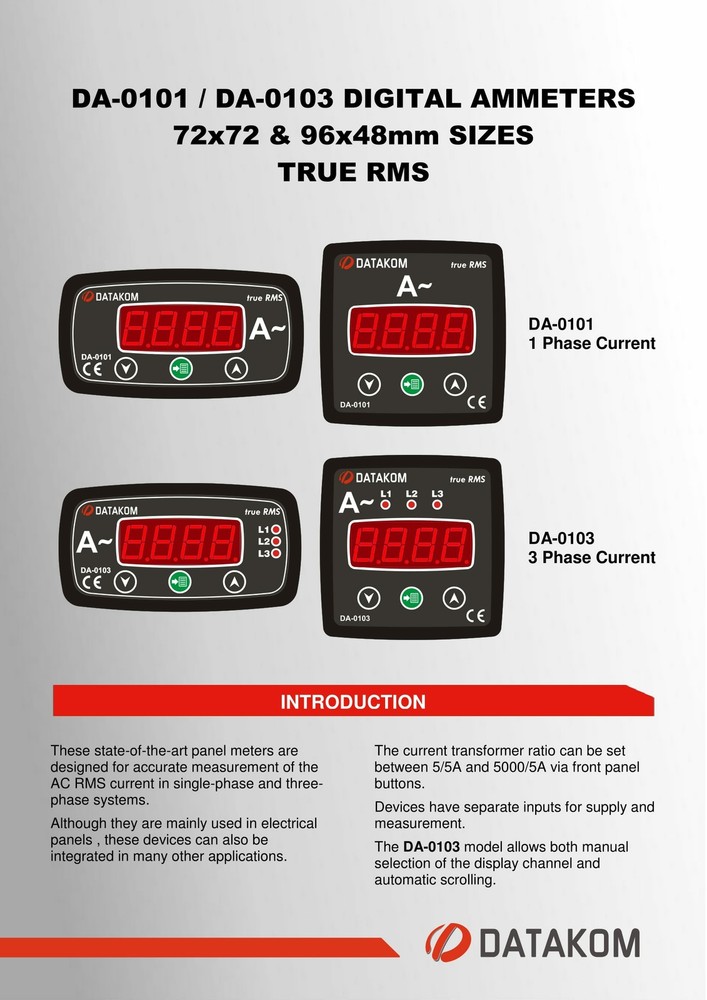 DATAKOM DA-0101 Digital Ammeter Panel (1 Phase)
