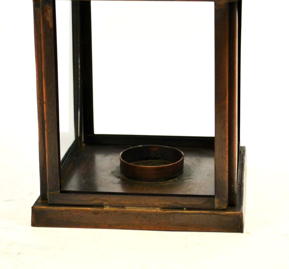 Tin Lantern Hearts Pattern, Copperized Tin- 5 x 5 x 11H