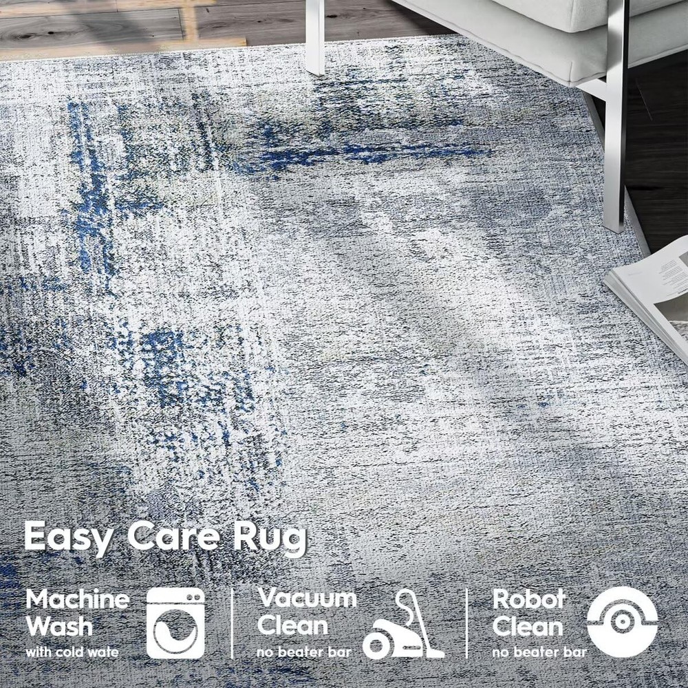Eleisa Modern Abstract 6x9 Area Rug for 6' x 9' (Rectangular), Blue/Grey