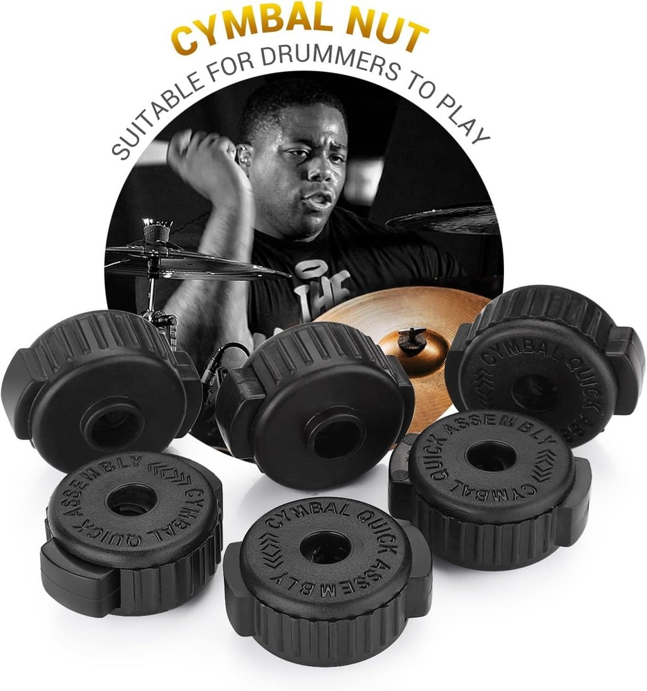 6PCS Black Plastic Cymbal Nuts 8mm Quick-Set Replacement for Drum Kit