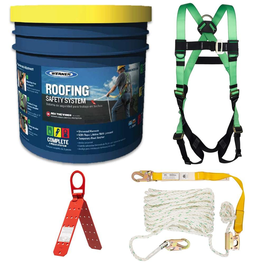 Complete Fall Protection Roofing Safety System Compliance Kit Harness Reusable