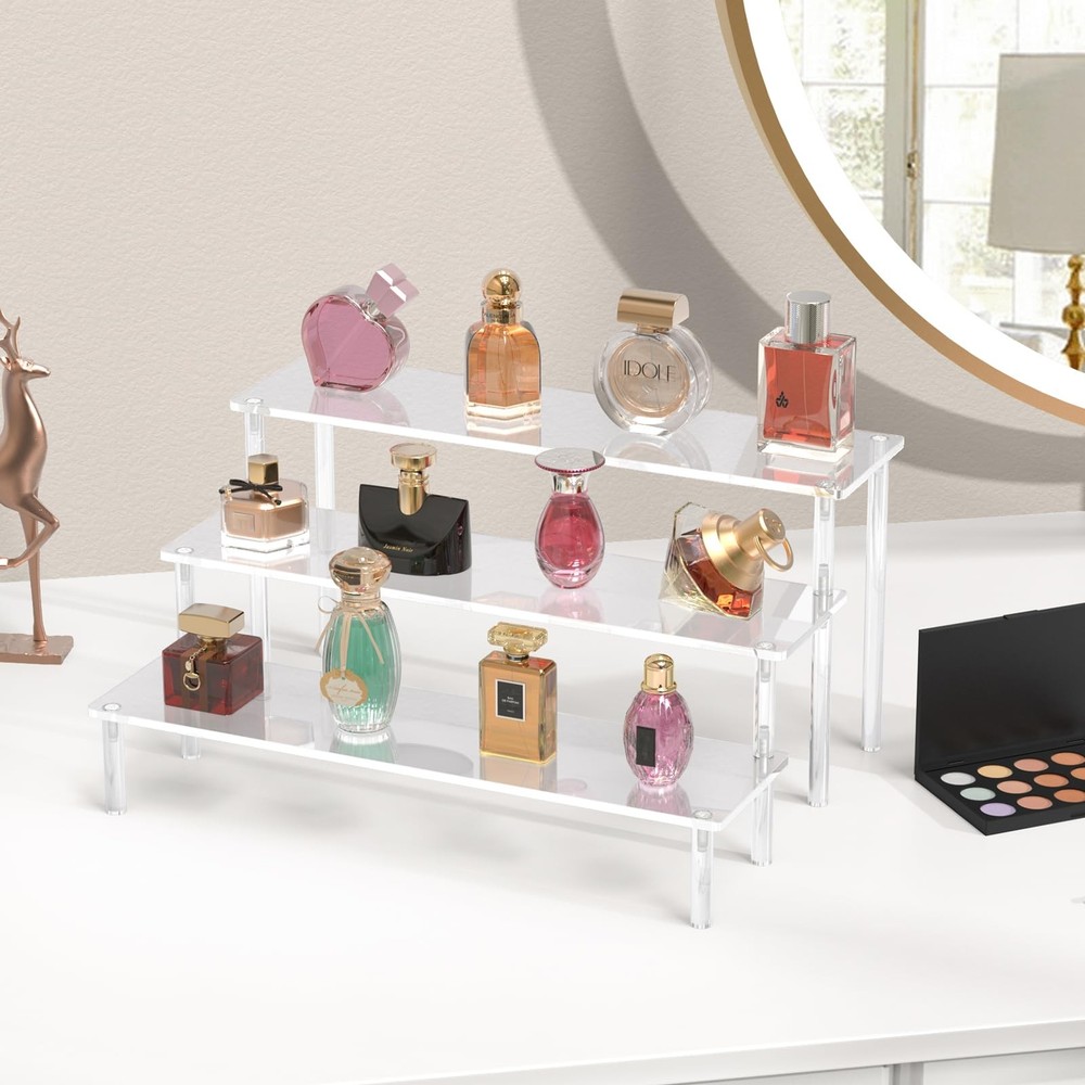 Aredpoook Acrylic Display Risers, 3 Tier Perfume Organizer Stand, Clear Cupca...