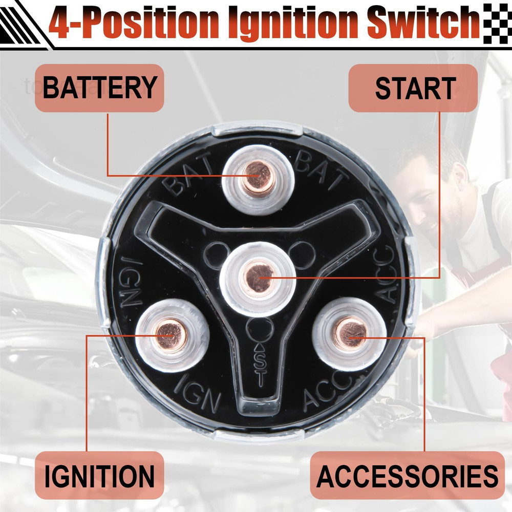 Ignition Switch with Key, Universal Ignition Key Switch, 12V 4 Position Starter