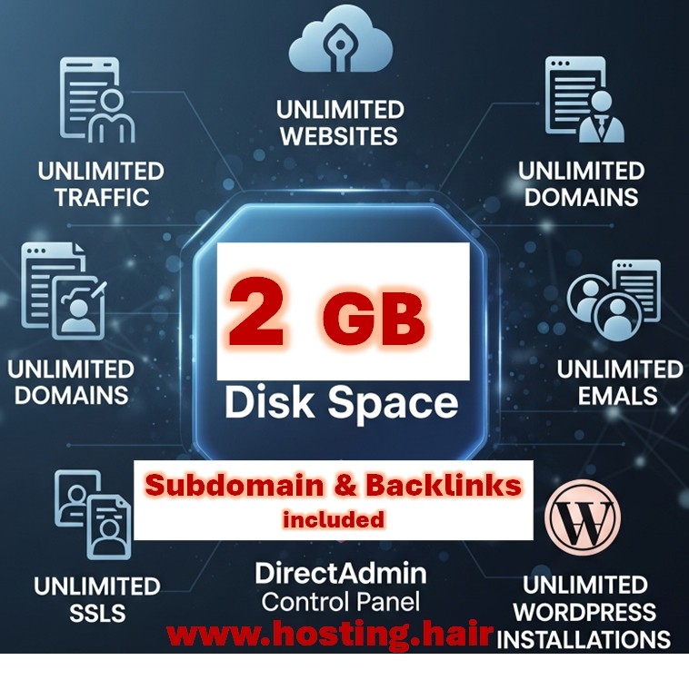 Web Hosting 1 Year - 2GB disk space - Unlimited + Bonus SUBDOMAIN & BACKLINKS