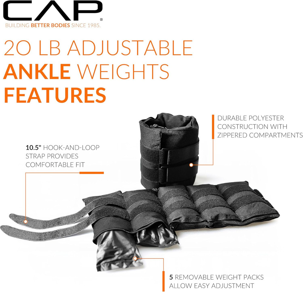 Adjustable Ankle Weights |10-20Lb Pair | Black