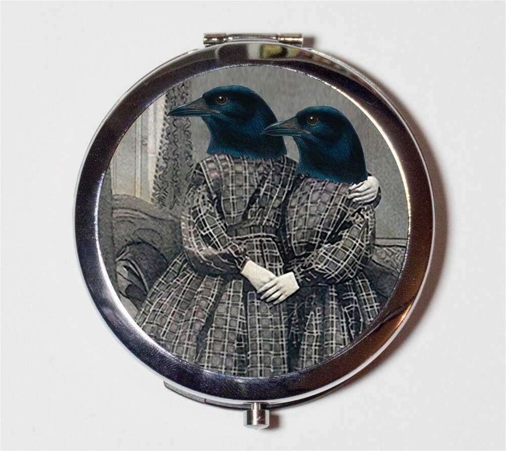 Victorian Crow Sisters Surreal Compact Mirror Make Up Pocket Mirror Cosmetics