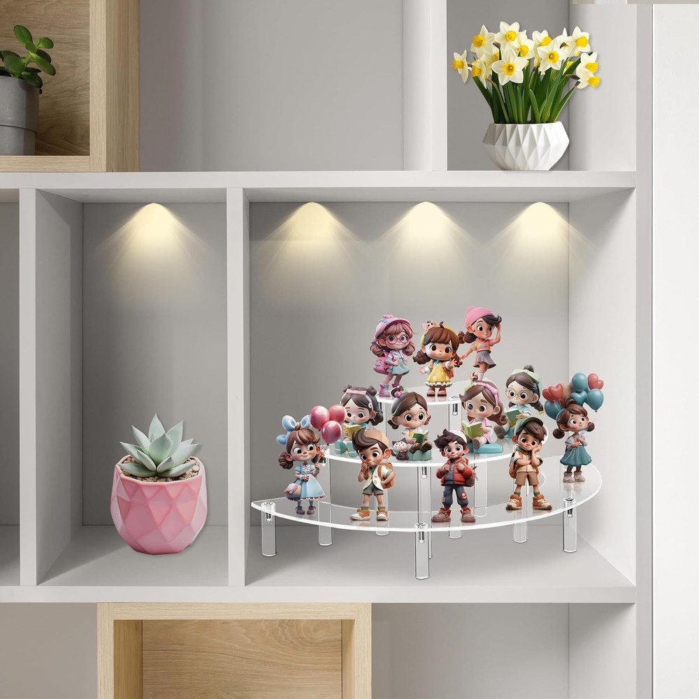 Acrylic Risers Display Stand - 3 Tier Clear Step Display Riser- Half Moon Cup...