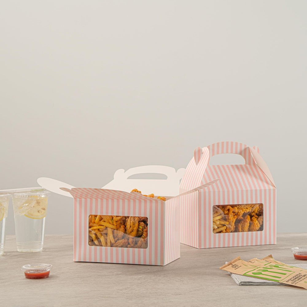 Bio Tek Gable Boxes 8.5x4.8x5.5" Pink Stripe Window Handle 25 PK