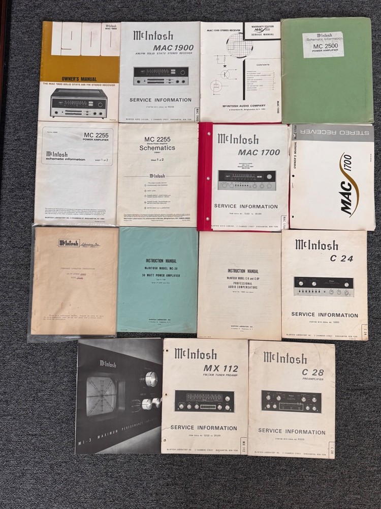 MCINTOSH 15 VARIOUS  RECEIVERS  MANUALS