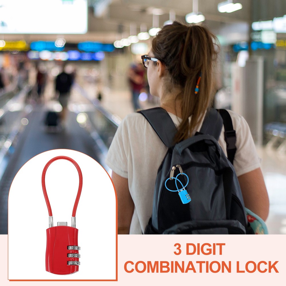 2 Pcs 3 Digit Luggage Cable Combination Lock with 5" Long Cable, Red