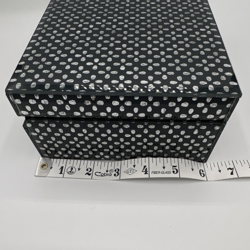 Black White Polka Dot Glass Lockable Decorative Box Medium Rectangular 9x6x3in