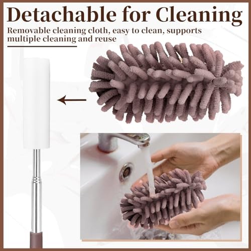 2 PCS Car Interior Duster with Extension Pole, Microfiber Car Dusters Brown