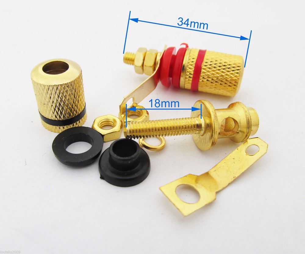 2pcs Amplifier Speaker Binding Post Long gold copper solder Terminals Connectors