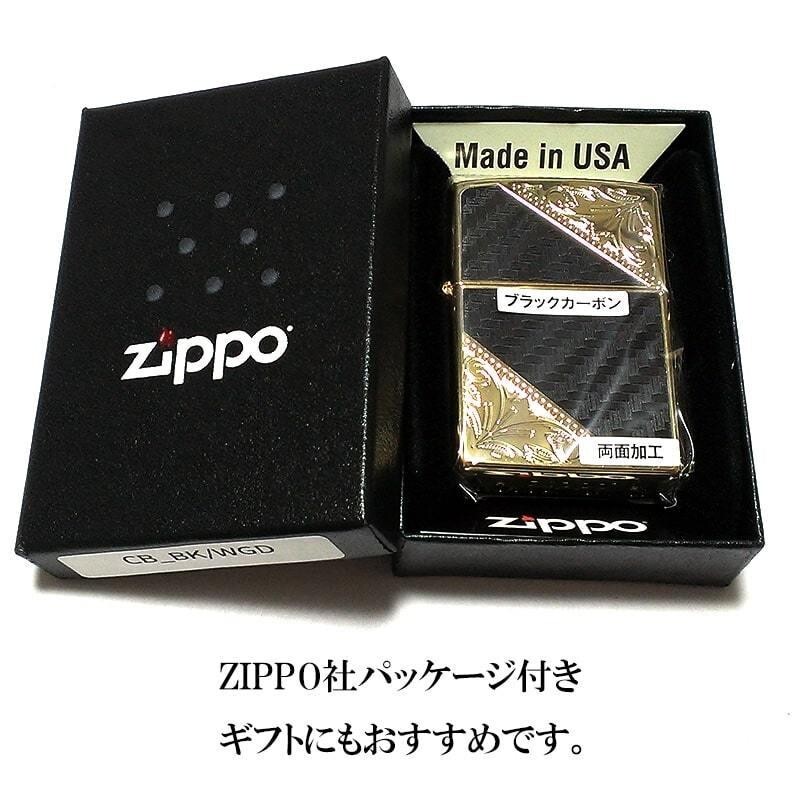 Zippo lighter Black Carbon Gold Etching Engraving 2 Sided Processing Regular