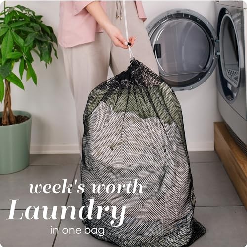 Mesh XL Laundry Bag - Durable, Machine Washable with Secure Drawstring 1 Black