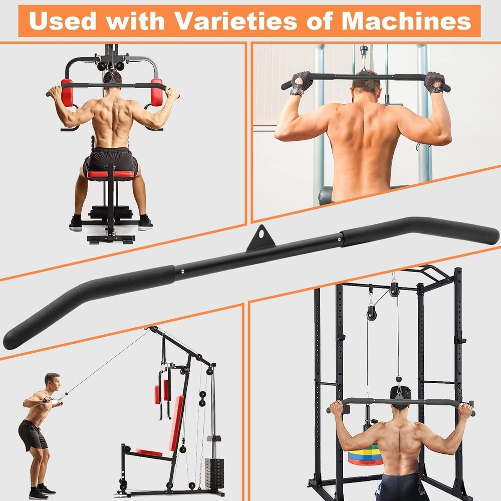 Lat Pull Down Bar 39.37in Gym Cable Attachment Rubber Grip for Strength Training