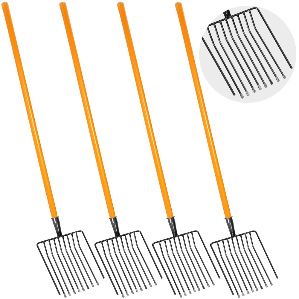 4 Sets Pitch Fork 10 Tines Wide Manure Fork with Long Handle Heavy Duty Muck ...
