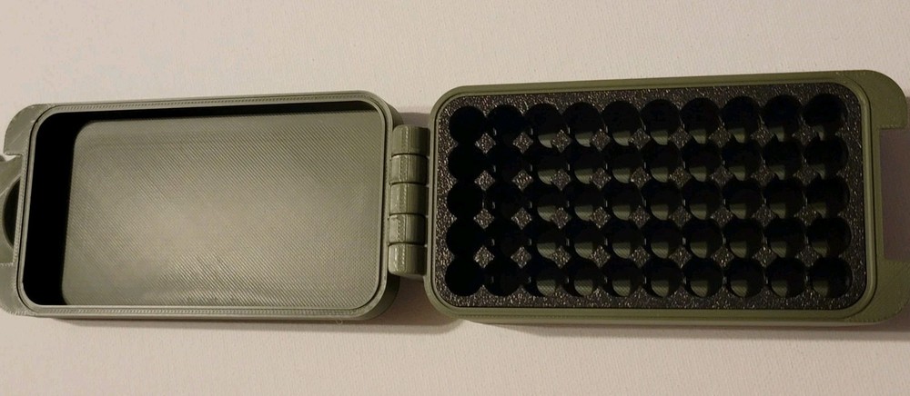 3D Printed 9mm Ammo Box Snap Lock 50 rd Compact Storage Olive Green Gold Pla