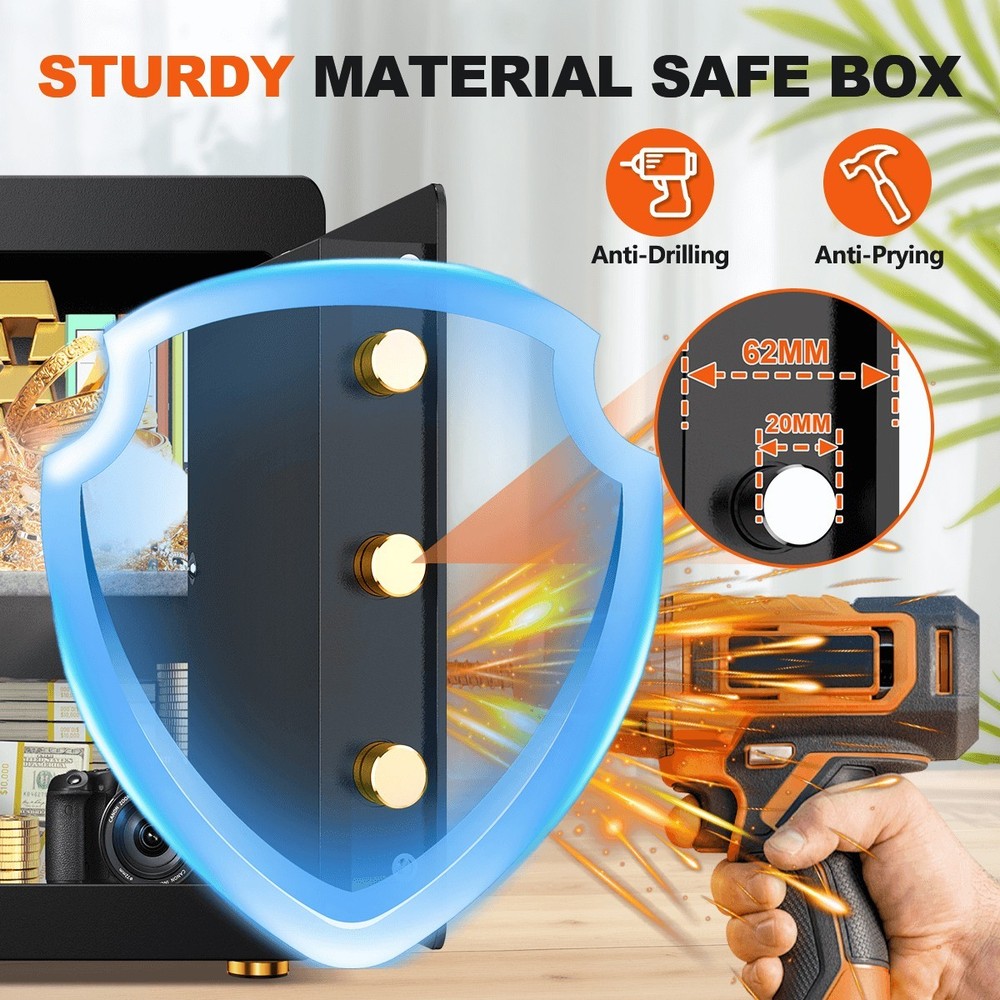 2.5 Home Security Safe Box for Valuables with Digital Keypad Removable Shelf