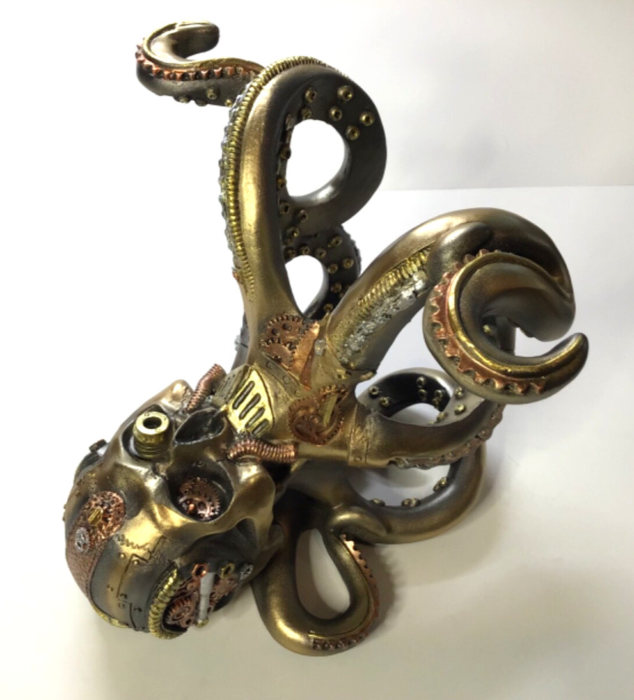 PIRATE MECHANICAL SKULL OCTOPUS FIGURINE - HEIGHT IS 7-1/2" - ROBOT OCTOPUS