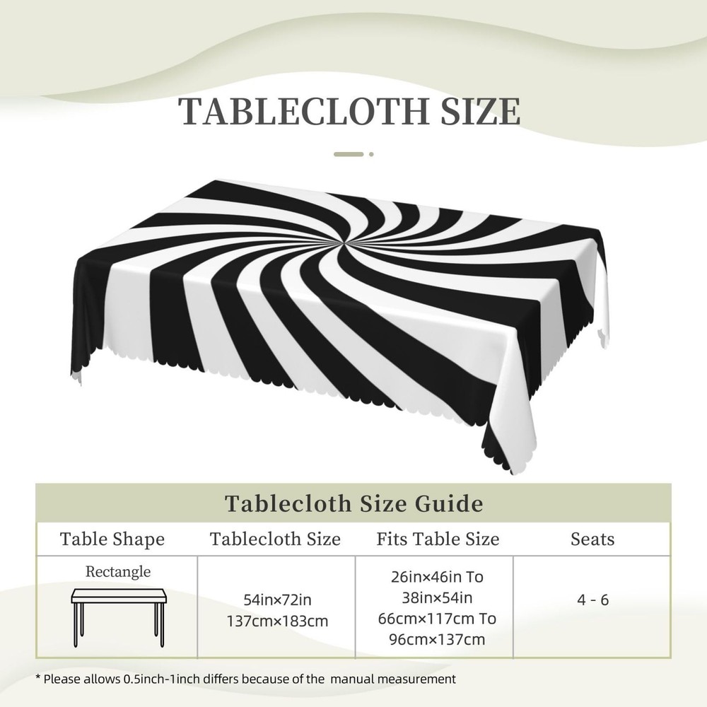 Black White Rectangle Tablecloth Funny Swirl Stripes Table Cloth Modern Recta...