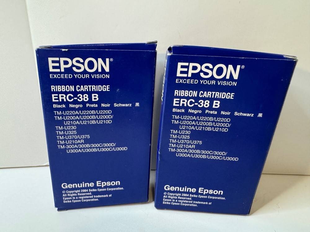 2- Genuine Epson ERC-38B Black Printer Ribbon Cartridges
