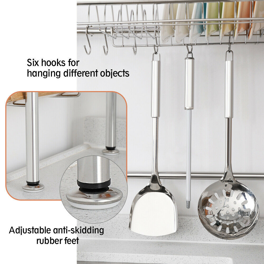 2-Tier Over The Sink Dish Drying Rack Stainless Steel Drainer Kitchen Organizer