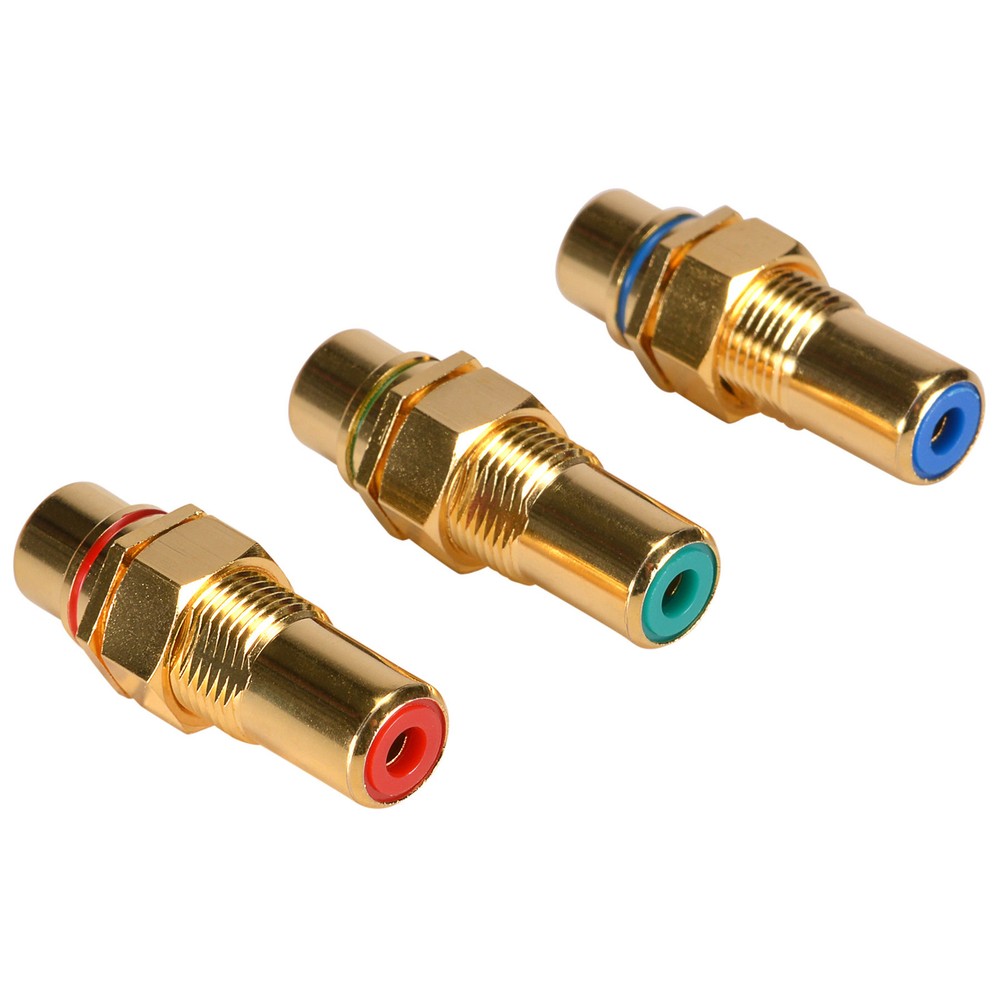 Gold Component RCA Jack Bulkhead Red/Green/Blue Set Hex Type