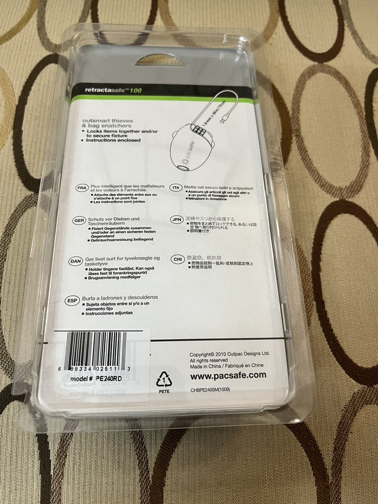 New Pacsafe Anti-theft Retractable Cable Lock